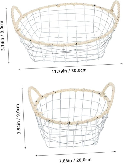 Toyvian 2pcs Wire Basket Storage Organizer Versatile Iron Baskets for Home Office Kitchen Decorative Containers for Fruits Bread and Office Supplies