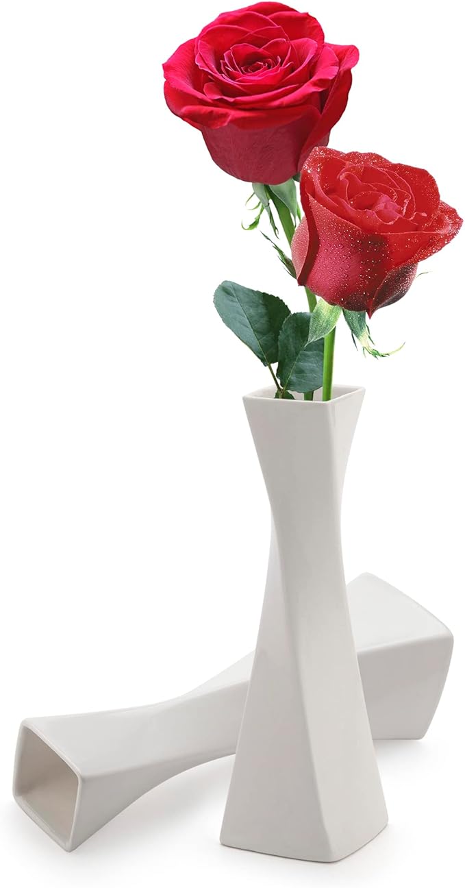 Farmhouse Rustic Ceramic Vase Set - White Decorative Vases for Home Decor (1 Pack)