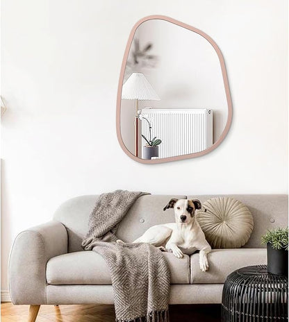 Irregular Wall Mirror 26"x18", Asymmetrical Large Bathroom Mirror Wood Framed Modern Artistic Decorative Vanity Mirrors for Bedroom Living Room Entryway Hallway