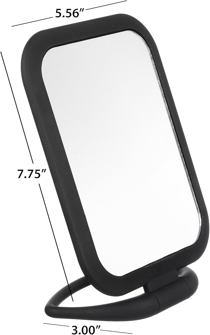 EXPRESSIONS Premium Soft Touch Rotating Mirror 1x 2X Magnification - Rectangle Black Vanity Handheld Tabletop Makeup Small Desk Travel