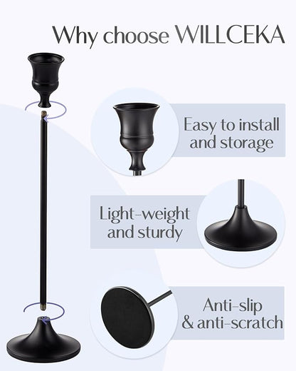 Willceka Black Candlestick Holders, Taper Candle Holders, Set of 6 Matte Black Candle Holder Set, Vintage Table Centerpiece for Wedding Christmas Holiday