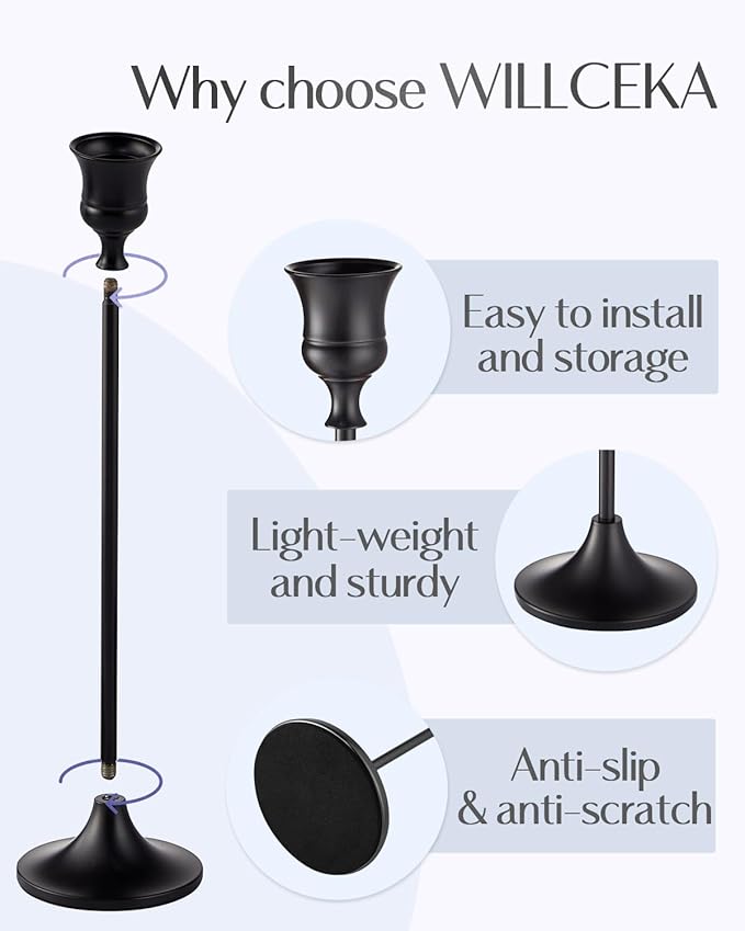 Willceka Black Candlestick Holders, Taper Candle Holders, Set of 3 Matte Black Candle Holder Set, Vintage Table Centerpiece for Wedding Christmas Holiday
