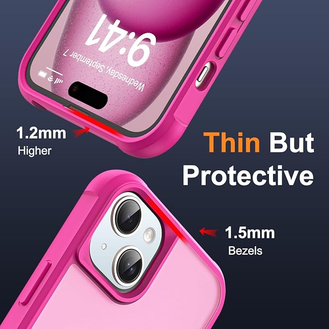 Compatible with iPhone 15 Plus Case with Invisible Magnetic O-Ring Stand Military-Grade Translucent Case for iPhone 15 Plus 6.7" [Compatible with Mag-Safe][Great Grip Feeling], Rose