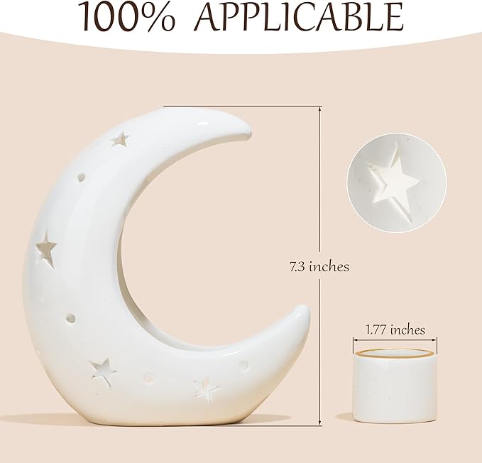 ZenBless Moon Versatile Ceramic Backflow Incense Holder and Burner Waterfall,for Burning Sage, Palo Santo, Backflow Cone and Candle,Aromatherapy Ornament Home Room Decor,The Ideal Present (White)