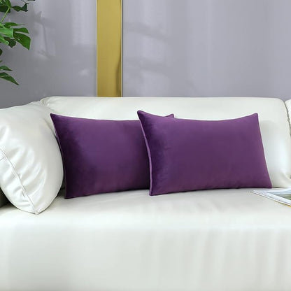 mixeoo Comfy Eggplant Purple Throw Pillow Covers Decorative Lumbar Solid Rectangle Thick Velvet Super Soft Cushion Cases Home Decor for Sofa Couch Living Room Chair, Set of 2, 12 x 20 Inch