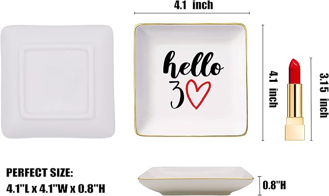 Hello 30 - Ceramic Jewelry Holder Ring Dish Trinket Tray - Funny 30th Birthday Gifts for Women Boss,Wife,Sisters,Bestie,Best Friends,Co-workers - Turning Thirty Present - 30 Years Old Gift