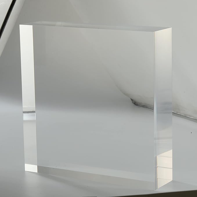 CiaoHER 2in Thickness Solid Acrylic Cube Display Block Clear Polished Pedestal Stand Riser Solid Base 2" x 8" x 8", 1 Pack