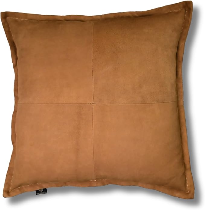 LL LEATHER LOVERS Genuine Suede Leather Pillow Cover, 20x20 Inch Case for Lumbar Throw Couch Pillows, Thick & Soft Cushion Covers for Sofa Bed Home Decor (Suede Tan Box Pack of 1)