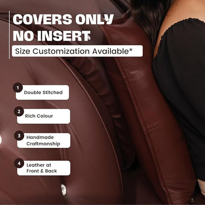 D DOLLY LAMB Lambskin Leather Pillow Cover - Sofa Cushion Case - Decorative Throw Covers for Living Room & Bedroom, 20x20 Inches - Dark Maroon Box