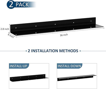 Sezanrpt 36 Inches Acrylic Long Wall Shelf Set of 2, Black Wall Mounted Acrylic Bathroom Storage Shelves Display Organizer, Floating Shelf for Bottle Oragnizer, Spice, Wine, Toys, Controller, Cup