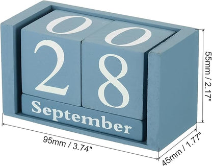 PATIKIL Vintage Wood Block Perpetual Calendar, Reusable Wooden Month Date Display Blocks for Desk Office Home Decoration 3.7", Blue