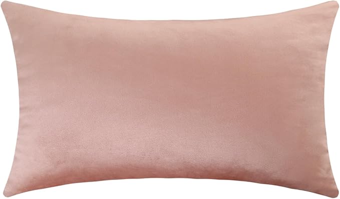 Jeneoo Set of 1 Comfy Soft Velvet Throw Pillow Covers Couch Solid Rectangle Cushion Cases for Bedroom Sofa Car Decorative (14 x 26 Inches, Blush Rose)