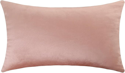 Jeneoo Set of 1 Comfy Soft Velvet Throw Pillow Covers Couch Solid Rectangle Cushion Cases for Bedroom Sofa Car Decorative (14 x 26 Inches, Blush Rose)