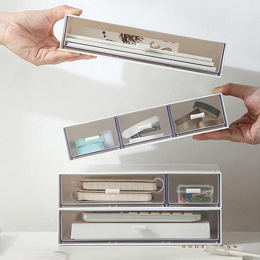 Desk Organizer with Drawers Stackable Storage Drawers, Plastic Compact Desk Storage Box Great for Office School Home Small Space- 1drawers (White)