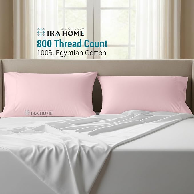 100% Egyptian Cotton Cushion Covers 24x24 Inch, 800 Thread Count Decorative Pillow Covers for Sofa, Bed & Office - Soft, Durable, Breathable Luxury Throw Pillowcases - Pack of 2, Pink