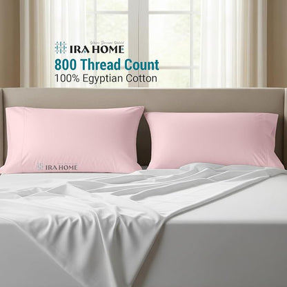 100% Egyptian Cotton Cushion Covers 28x28 Inch, 800 Thread Count - Decorative Pillow Covers for Sofa, Bed & Office - Soft, Durable, Breathable Luxury Throw Pillowcases - Pack of 2, Pink