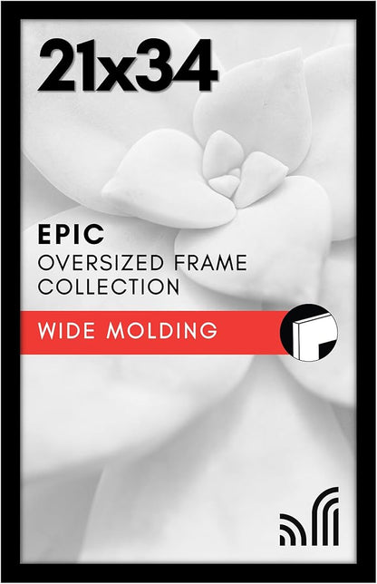 Americanflat 21x34 Picture Frame with Polished Plexiglass - Black Picture Frame - Wide Photo Frames Made of Engineered Wood for Vertical or Horizontal Wall Display - Epic Collection - Black