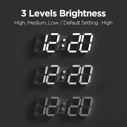 mooas 3D LED Clock, Multi-Function LED Clock (Calendar, Alarm, Temperature) (15.3" Big Plus White Wall Clock with Remote Control)