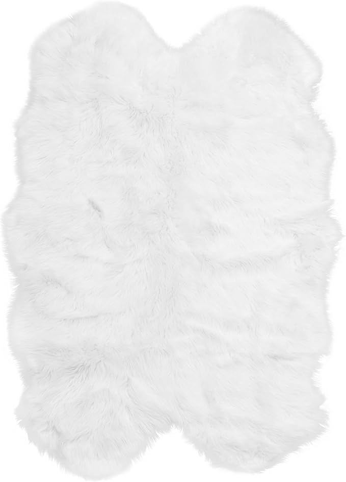 Super Area Rugs Ultra Soft & Fluffy Faux Fur Sheepskin Rug, White 4 x 6 Feet Silky Fluffy Machine Washable Carpet for Bedrooms, Living Room and Hallways