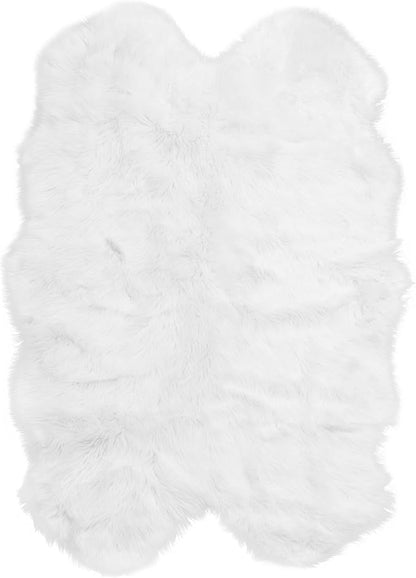 Super Area Rugs Ultra Soft & Fluffy Faux Fur Sheepskin Rug, White 4 x 6 Feet Silky Fluffy Machine Washable Carpet for Bedrooms, Living Room and Hallways