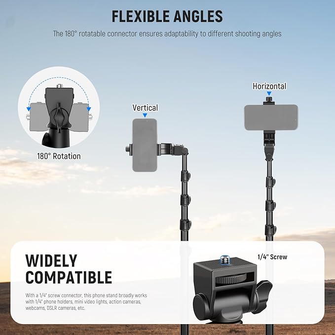 NEEWER Basic Phone Tripod for iPhone & Camera w/Remote & Phone Holder, 66" Metal Selfie Stick Travel Vlog Cell Phone Stand, Portable Camera Cellphone Holder Mount for Video Recording Filming, TS03