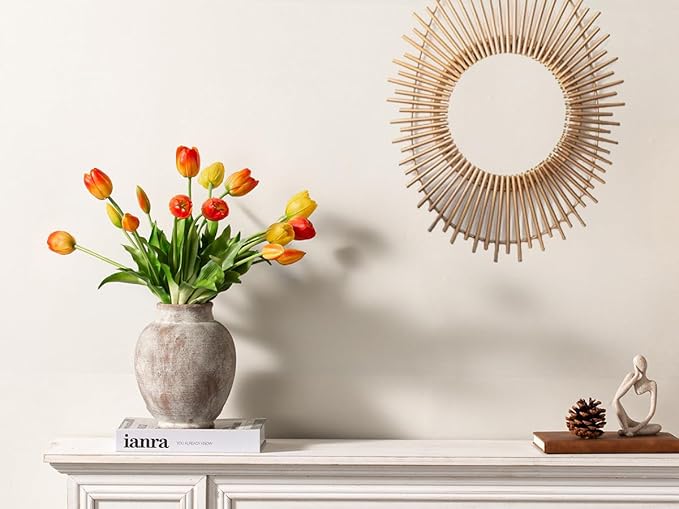 Ceramic Flower Vases Home Decor, 7.4 Inch Rustic Farmhouse Decorative Vase Pottery Pampas Grass Vases for Decor Table Living Room Entryway Mantel Bookshelf Bedroom Bathroom Kitchen - Rustic