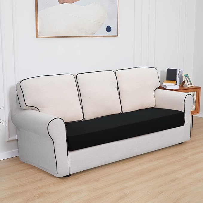 Easy-Going 100% Waterproof Oversized Sofa Seat Cushion Slipcovers Couch Cushion Cover Stretch Furniture Protector for Kids, Pets (Oversized Sofa Cushion, Black)