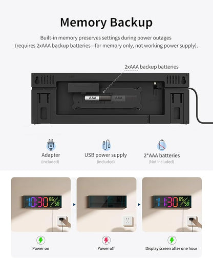 Digital Wall Clock, Large Display Digital Clock with 11 RGB Colors, Wall Clock with Night Light, Alarm Clock, Date, Week, Temp, DST for Living Room, Bedroom, Classroom Decor, Gift for Senior Mom Dad