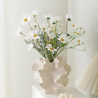 Modern Art Ceramic Coral Flower Vase Home and Office Decoration Sculpture Work Bohemian Decoration Coffee Table Office Bookshelf Living Room Decor (White)
