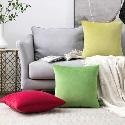 MIULEE Velvet Throw Pillow Covers 18x18 Inch, Pack of 2 - Lime Green, Soft Solid Decorative Pillow Covers Cushion Cases Modern Luxury Home Decor for Spring Couch Sofa Bedroom Livingroom