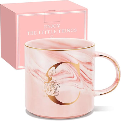 Valentines Day Gifts for Her, Anniversary Birthday Galentines Gifts for Women Mom Grandma Friend Sister Wife Teacher Coworker, Personalized Initial Customized Gift Monogrammed A-Z Coffee Mug 12 OZ(C)