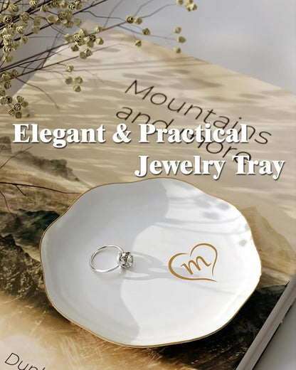 Gifts for Women – Initials Ceramic Jewelry Dish for Earrings, Necklaces, Bracelets, Rings, Watch, and Keys – Mother’s Day, Christmas, and Birthday Gifts for Women (a)