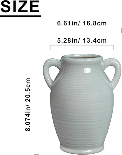 Sunddo Gray Ceramic Vase 8 Inch Modern Decorative Vase with 2 Handles, Neutral Gray Centerpiece for Table, Living Room, Bathroom Decoration, Mantel, Shelf Decor,