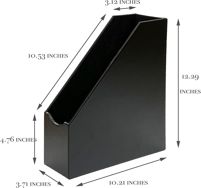 UnionBasic Magazine File Holder - Office Leatherette Desktop Document File Folder Journals Organizer Racks, Black, Set of 4