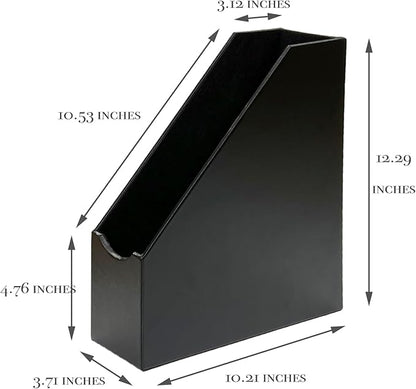 UnionBasic Magazine File Holder - Office Leatherette Desktop Document File Folder Journals Organizer Racks, Black, Set of 4