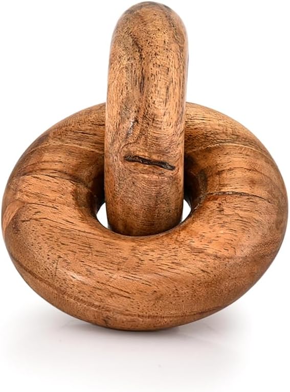 Kimona Statues Acacia Wood Wood Chain Link Décor 2-Link Table Décor, Shelf Décor, Decorative Object for Home, Modern Farmhouse (4" X 3" X 2.25")