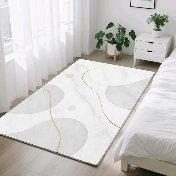 Minimalist Marble Rug - 6x9 Area Rugs, Abstract Marble Kids Rugs, Modern Luxury Area Rug, Washable & Non Slip Large Rug Home Decor