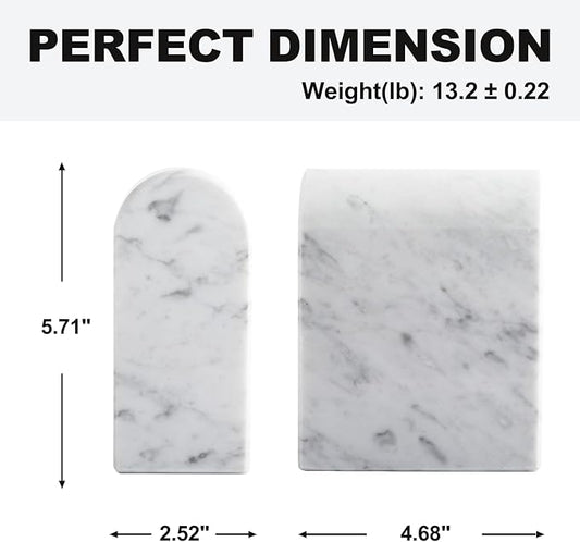 Koville Natural Italian Marble Bookends for Shelves, Book Ends for Heavy Books, 13LBS Ultra Heavy Duty Book Holders, Triumphal Arch Bookends Office Bookshelf Decor for CDs/Video Games(Bianco Carrara)