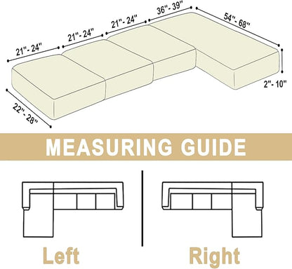 Sectional Couch Covers for 4-Piece Seat Cushion Velvet Separate L Shape Couch Cover Stretch Sofa Slipcover with 2 Pieces Pillowcases Furniture Protector (Sofa 3 Seater + 1 Chaise, Milk White)