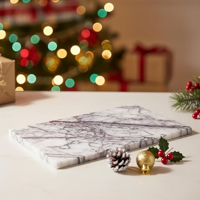 Handcrafted Marble Tray – Bathroom Counter Organizer, Jewelry Tray, Perfume Organizer & Decorative Tray for Vanity Accessories, Coffee Table Decor & Bathroom Countertop (Rectangular, Leilac)