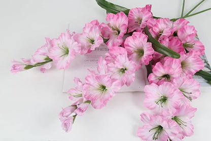 IPOPU Fake Flowers Pink Gladiolus Artificial Flowers 5PCS Silk Gladiolus with Long Stem 33" Light Pink Artificial Flowers for Wedding Home Party Table Floral Arrangement (Light Pink)