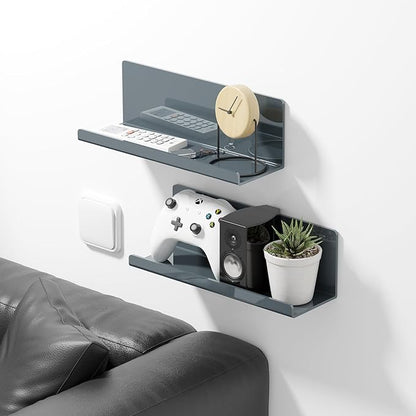 PAVSTINE Adhesive Floating Shelves for Wall No Drilling, 12 Inch Acrylic Self Adhesive Shelves, Stick on Shelves, Dorm Wall Shelf, for Bathroom, Kitchen, Bedroom, Office, Gaming Room, Gray