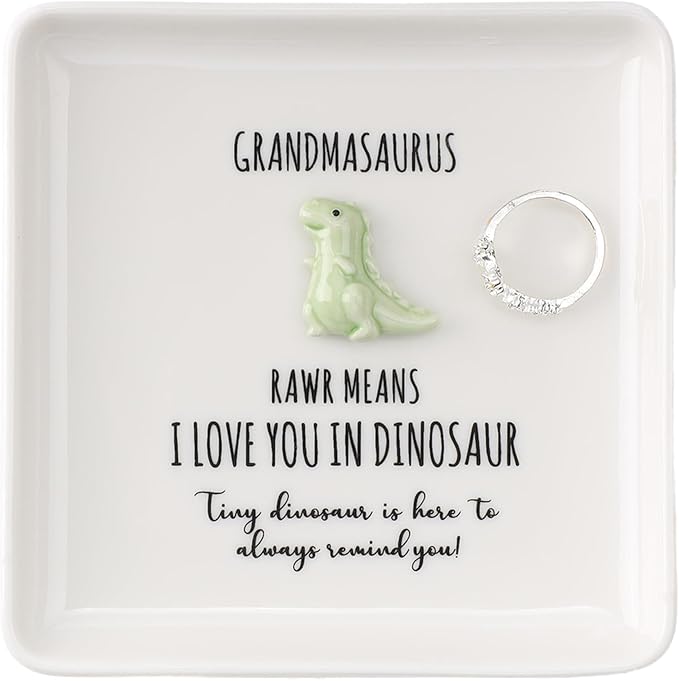 HOME SMILE Dinosaur Grandma Mother’s Day Christmas Gifts Birthday -I Love You Grandmasaurus Ring Dish Tray for Grandma to Be Nana Mimi Gigi Grandma,Stocking Stuffers for Grandma under 10