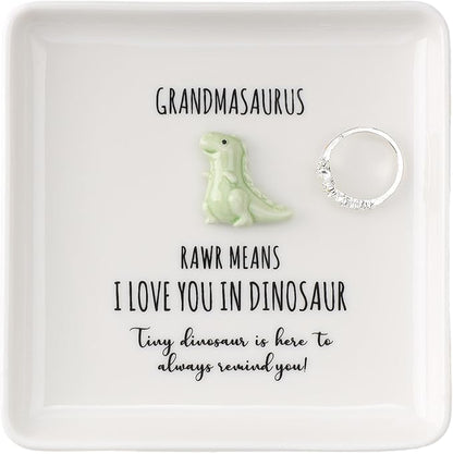 HOME SMILE Dinosaur Grandma Mother’s Day Christmas Gifts Birthday -I Love You Grandmasaurus Ring Dish Tray for Grandma to Be Nana Mimi Gigi Grandma,Stocking Stuffers for Grandma under 10