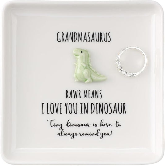 HOME SMILE Dinosaur Grandma Mother’s Day Christmas Gifts Birthday -I Love You Grandmasaurus Ring Dish Tray for Grandma to Be Nana Mimi Gigi Grandma,Stocking Stuffers for Grandma under 10