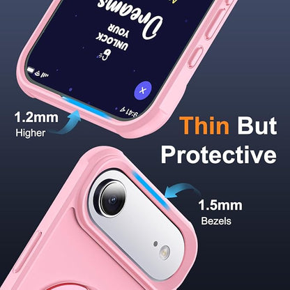 Compatible with iPhone 17 Air Case with Invisible Magnetic O-Ring Stand Military-Grade Translucent Phone Case for iPhone 17 Air 6.5" [Compatible with Mag-Safe][Great Grip Feeling], Pink