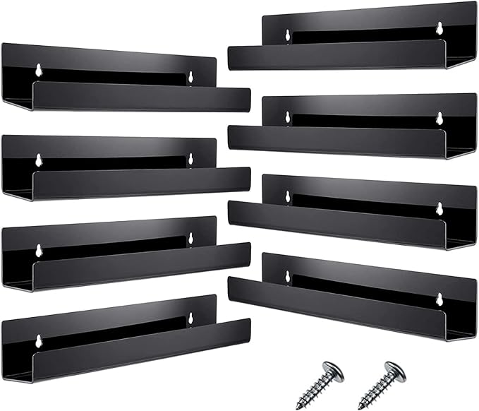 Blulu 8 Packs 14 Inch Acrylic Floating Shelf Wall Mounted Invisible Acrylic Shelf Ledge Floating Bookshelf for Living Room Office Bedroom Bathroom Kitchen Decoration Space Save (Black)