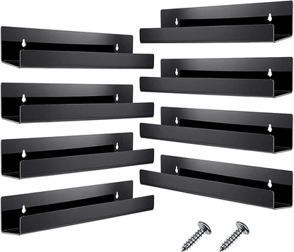 Blulu 8 Packs 14 Inch Acrylic Floating Shelf Wall Mounted Invisible Acrylic Shelf Ledge Floating Bookshelf for Living Room Office Bedroom Bathroom Kitchen Decoration Space Save (Black)