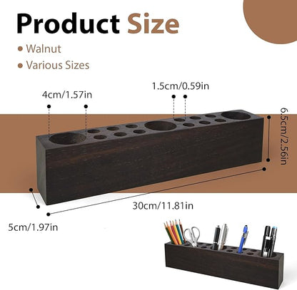 Black Walnut Wooden Pencil Box Wood Pen Holder for Desk Walnut Wooden Office Desk Organizers with 15 Holes for Countertop Pencil Makeup Brush Holder for Table Store Marker Office Supplies
