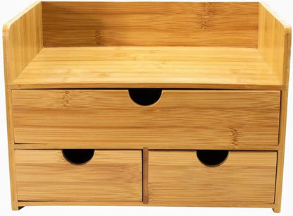 Sorbus Bamboo Desk Organizer - 3-Tier 100% Bamboo Desktop Organizers – Mini Bamboo Desk Drawer Tabletop Storage Box Countertop Organization 3 Drawers & Shelf - Office, Makeup Vanity, Fully Assembled